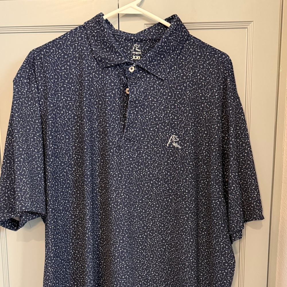 Rhoback golf themed navy polo